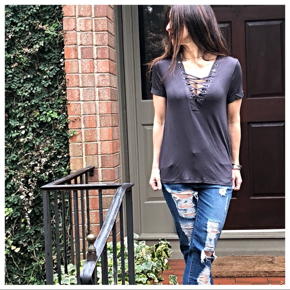 ✨LAST ONE ✨Boyfriend lace up loose fit top - Picture 6 of 7